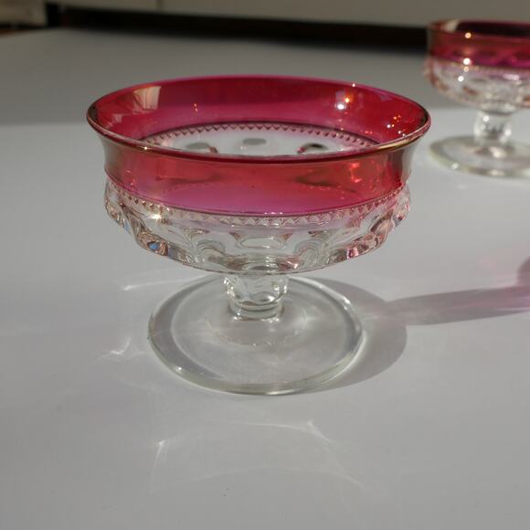 Vintage Ruby Sherbet Glasses Flashed Glass Tiffin, King’ Crown Set of 6 - Picture 8 of 10